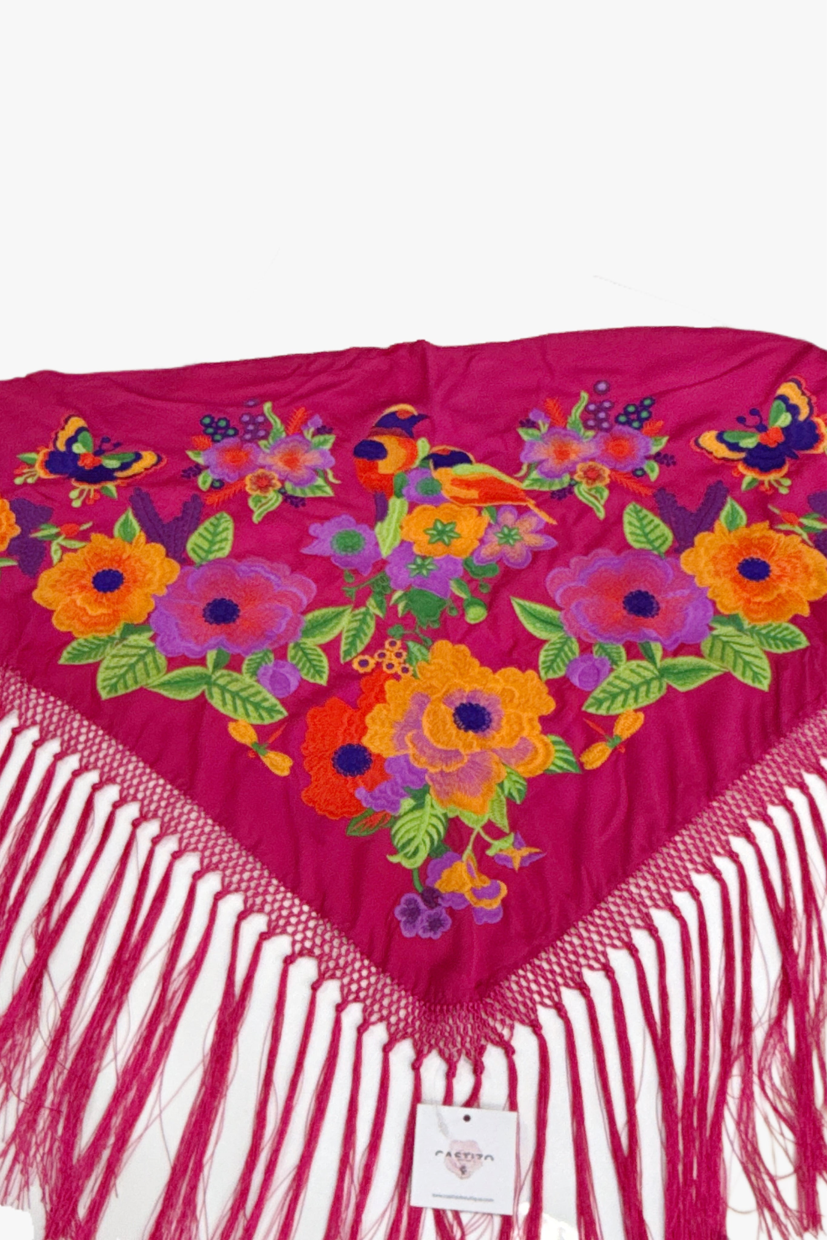 Mantoncillo seda rosa fucsia tropical