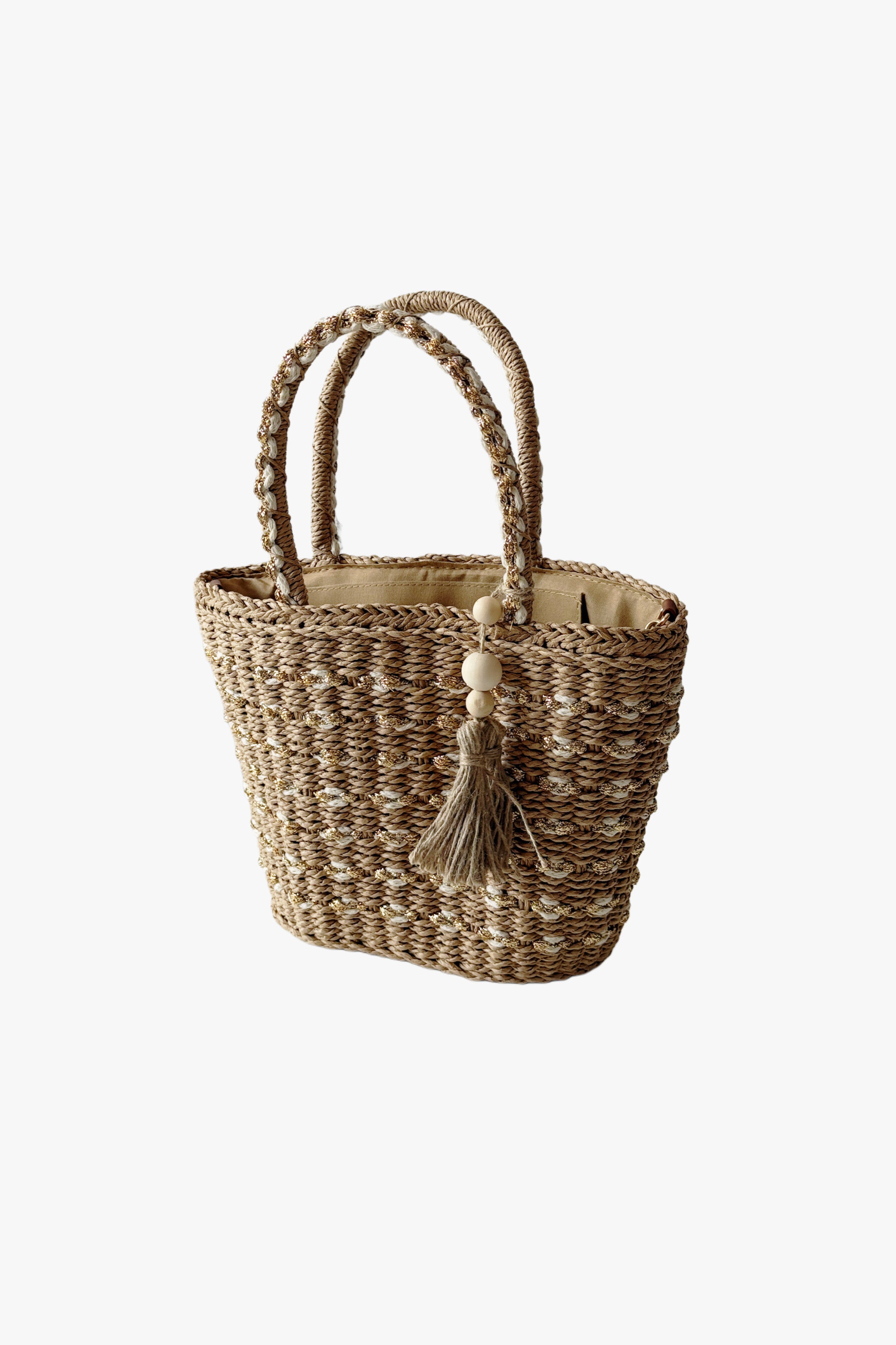 Bolso de rafia con detalles dorados