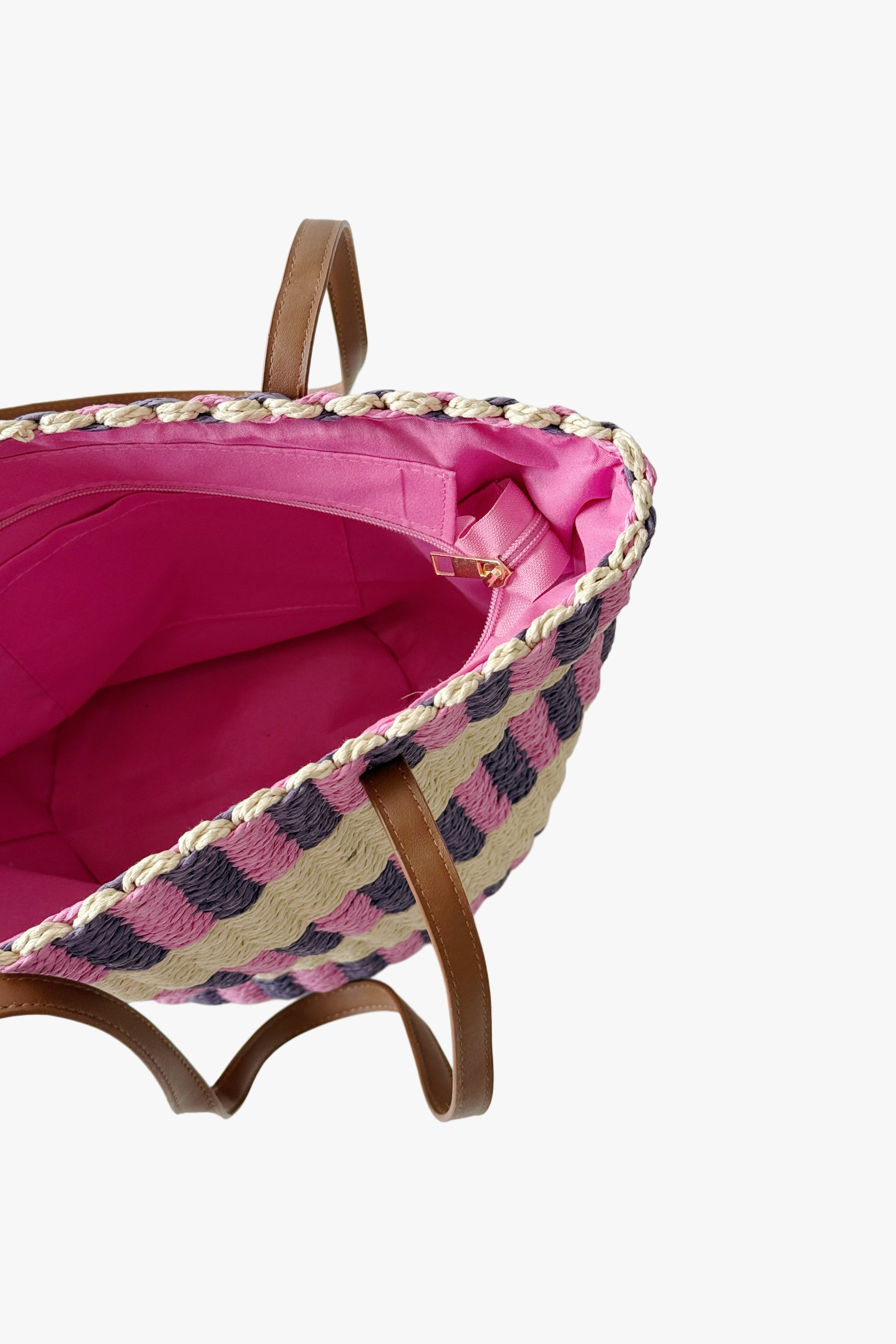 Bolso shopper de rafia violeta