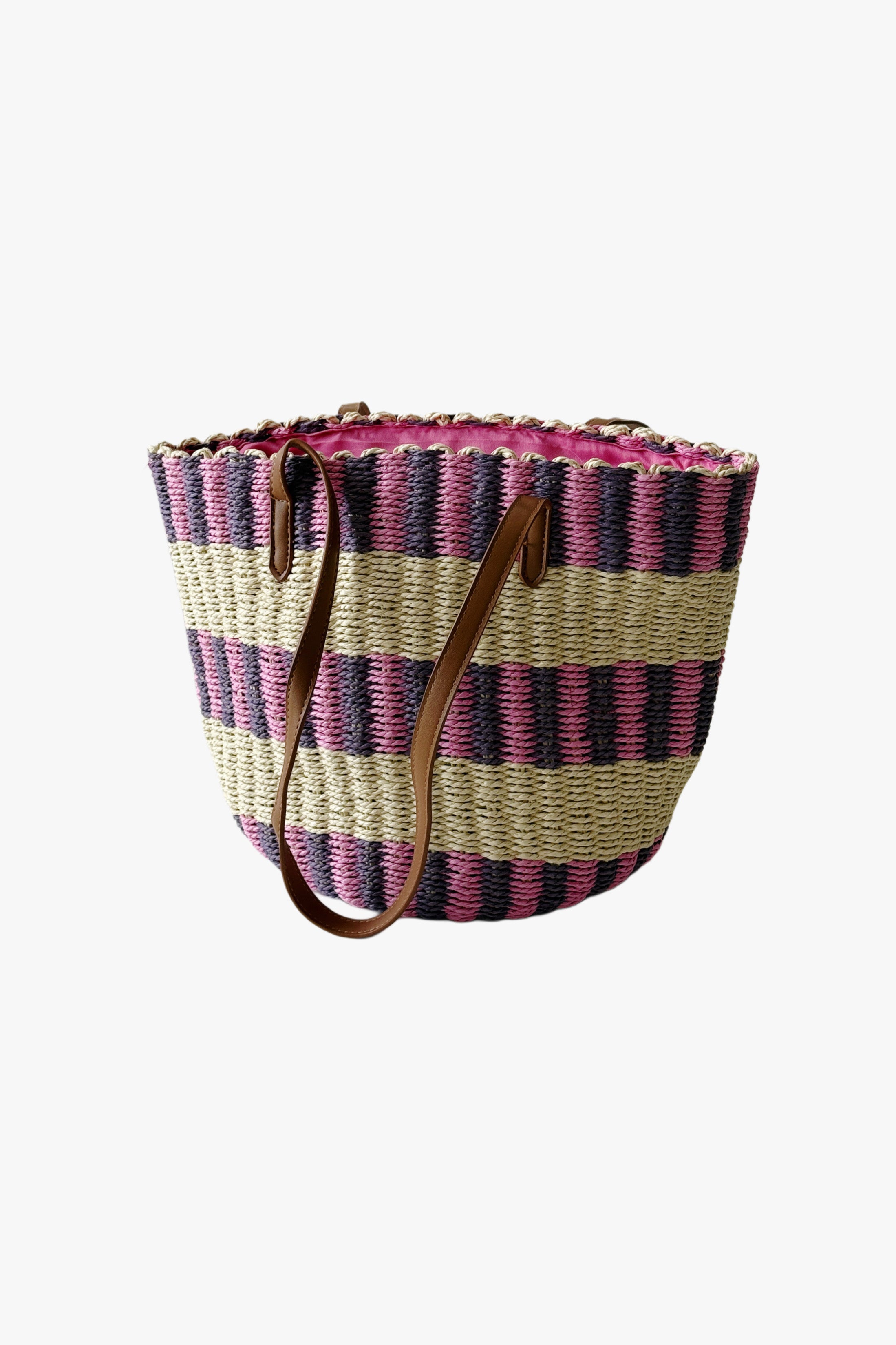 Bolso shopper de rafia violeta