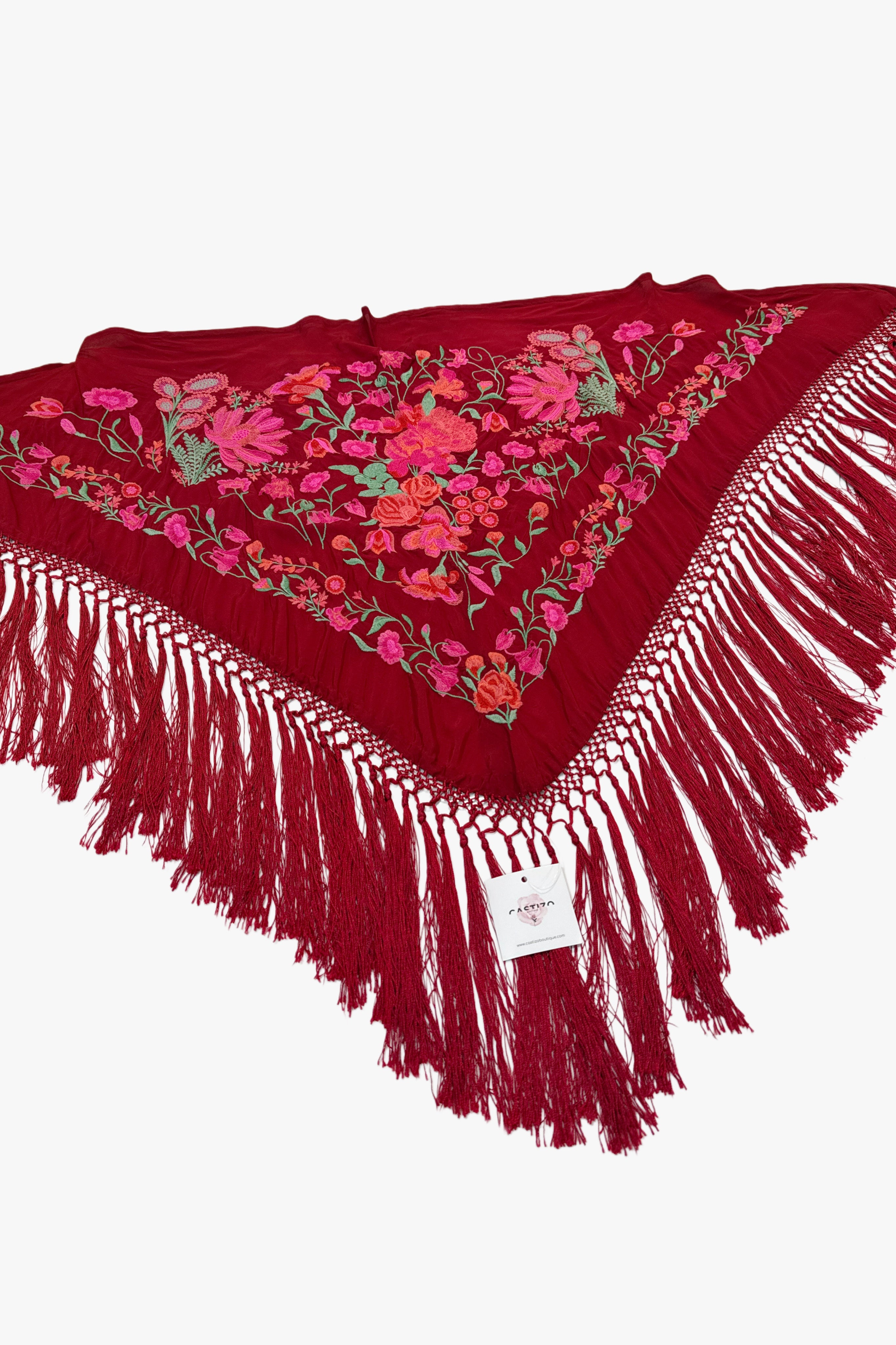 Mantoncillo seda tinto y fucsia