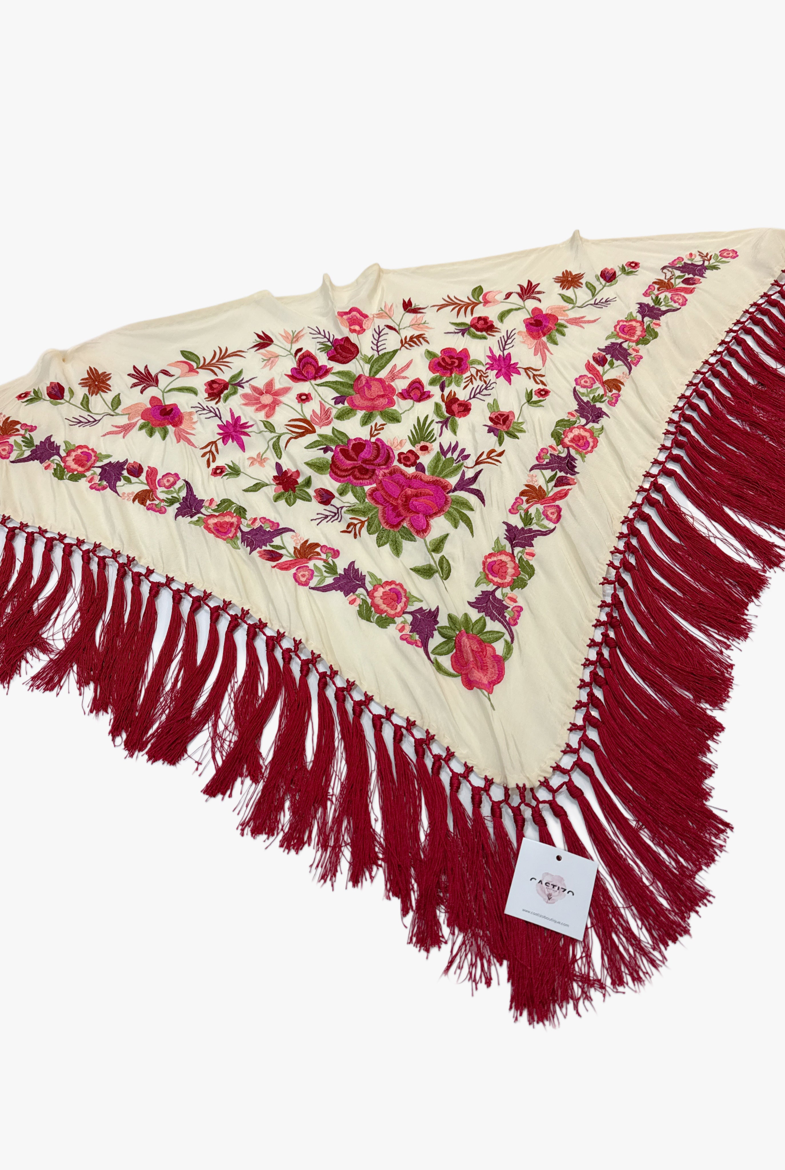 Mantoncillo seda beige y tinto