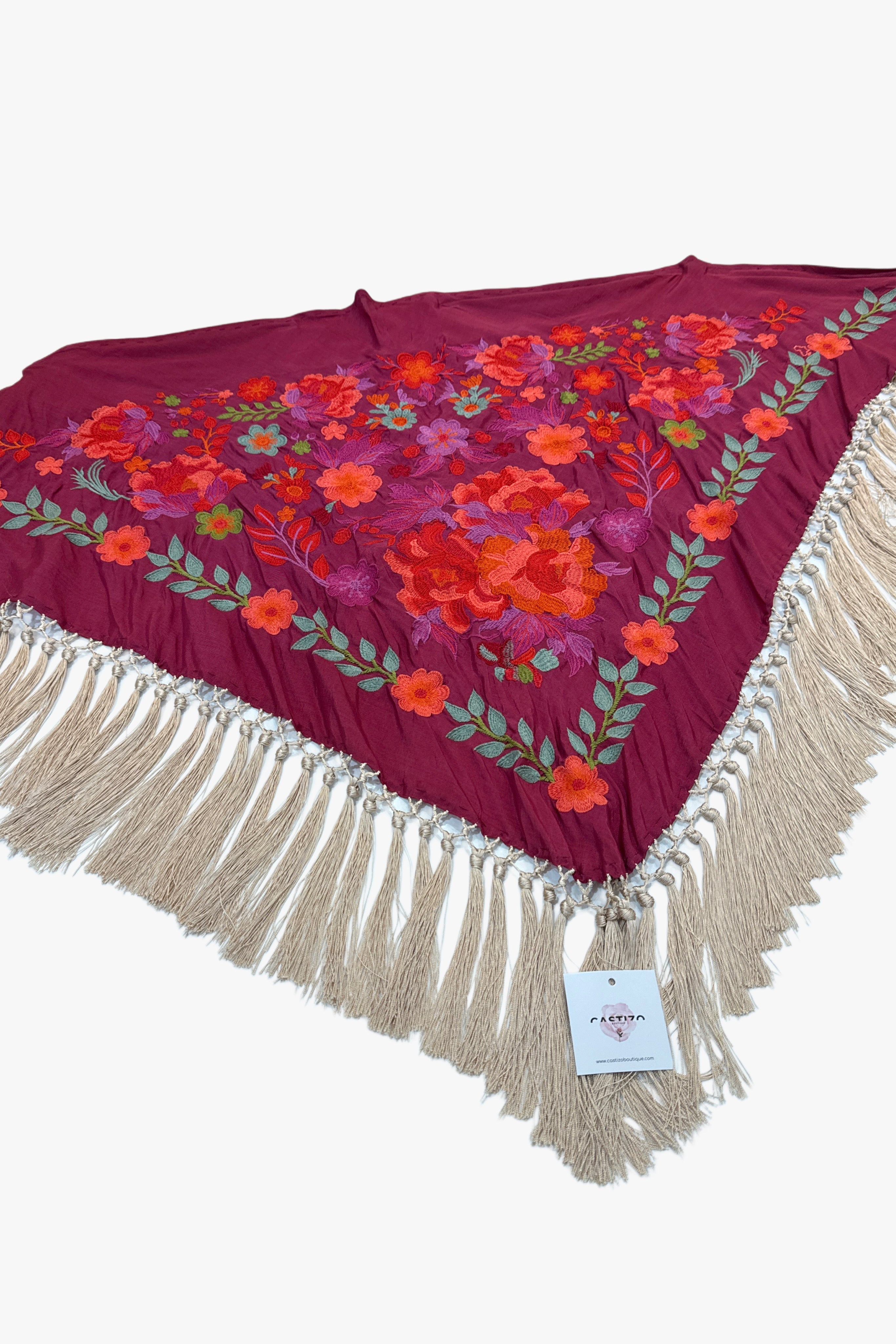 Mantoncillo seda burdeos y dorado