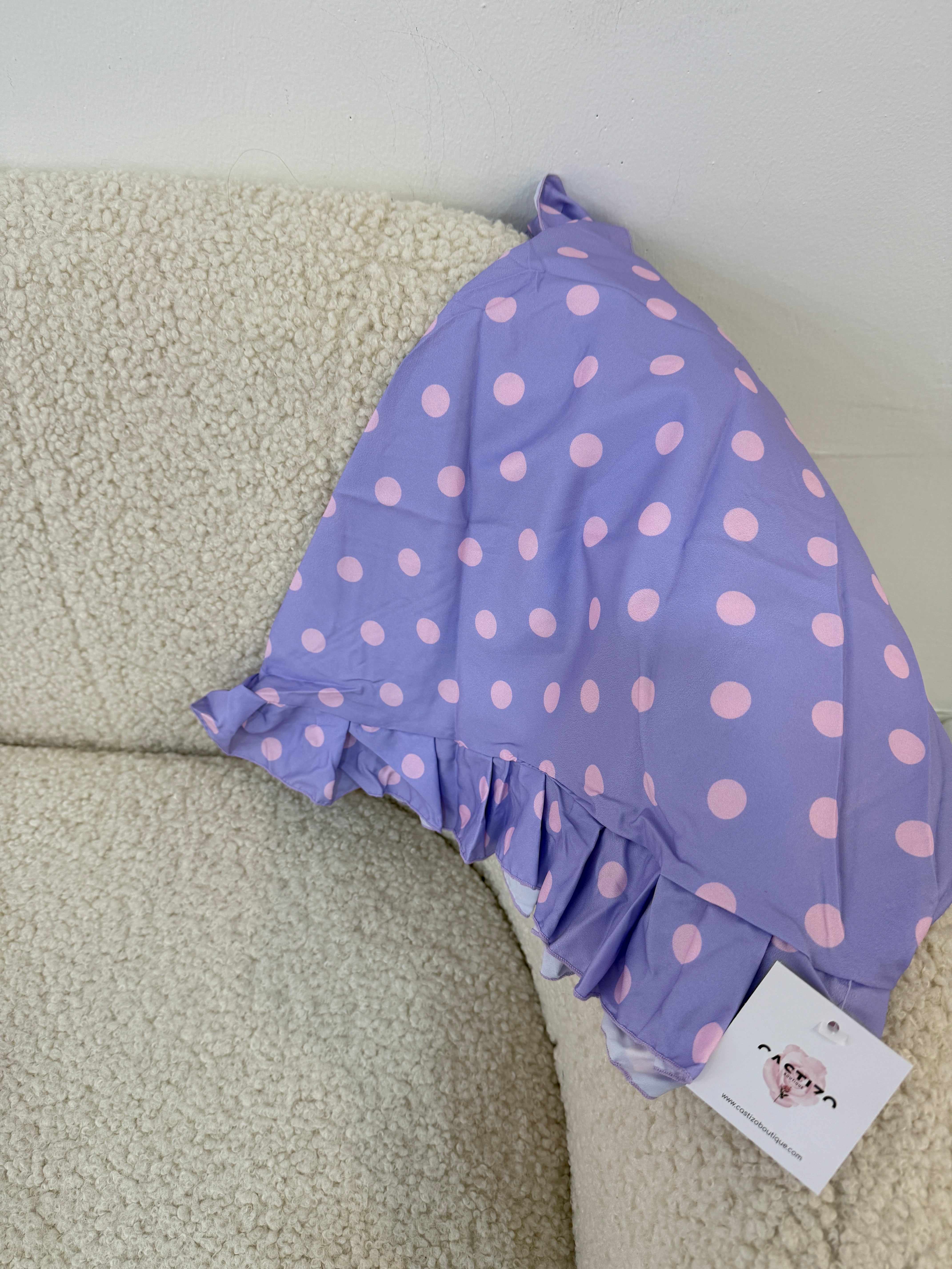 Pañoleta de lunares malva y rosa