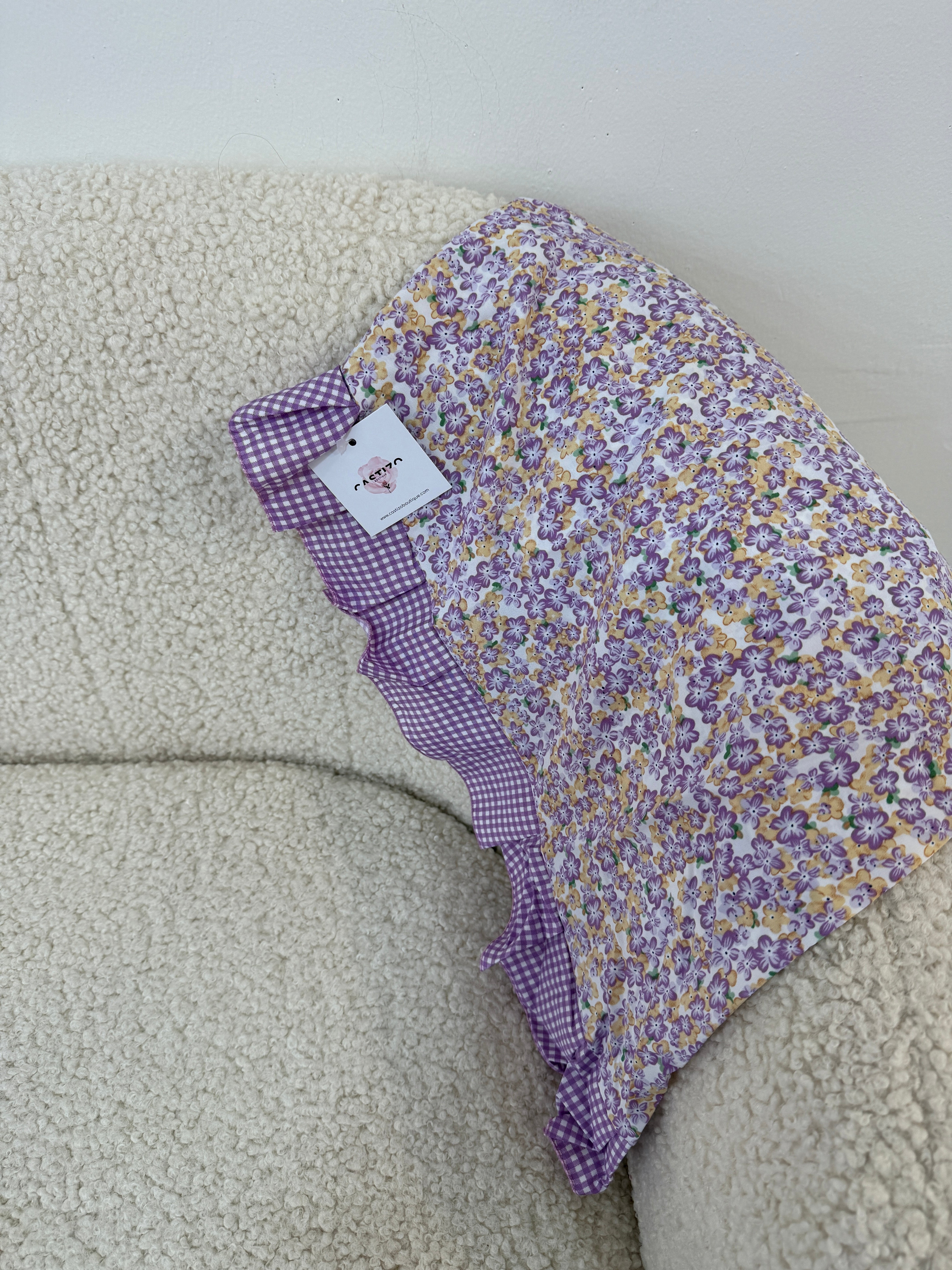 Pañoleta flores y vichy malva