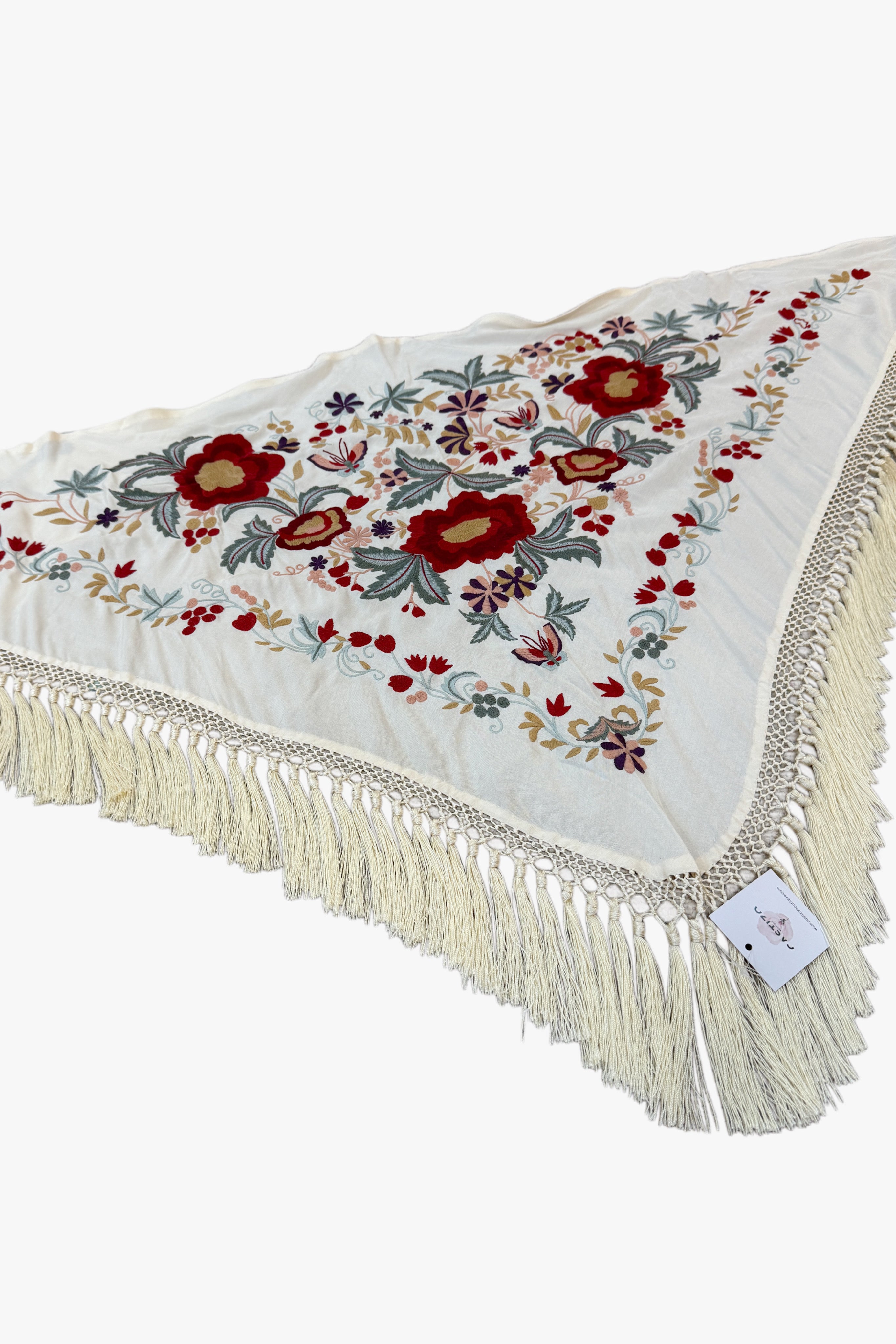 Mantoncillo seda Beige - Flor Roja