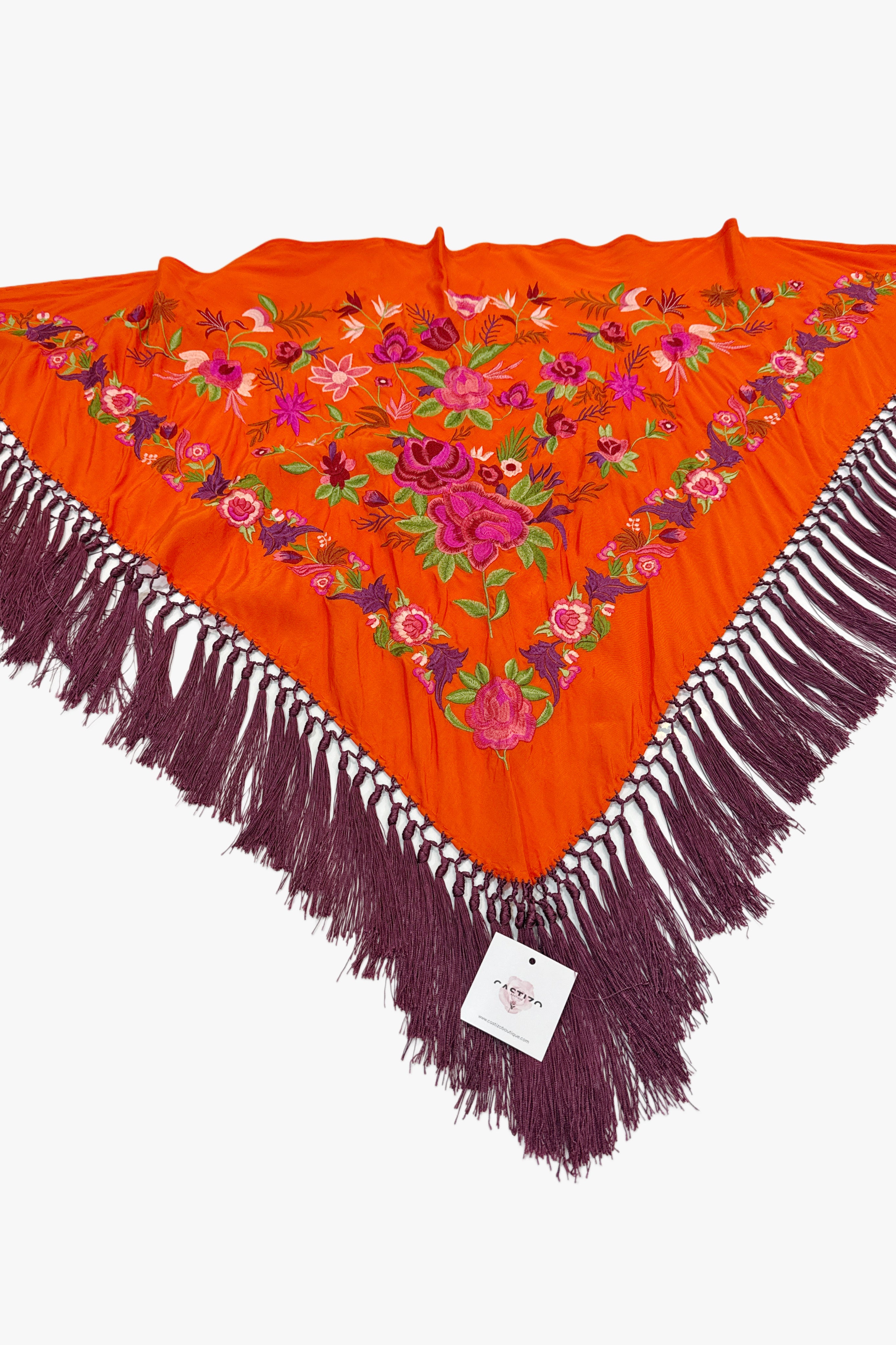 Mantoncillo seda naranja y morado