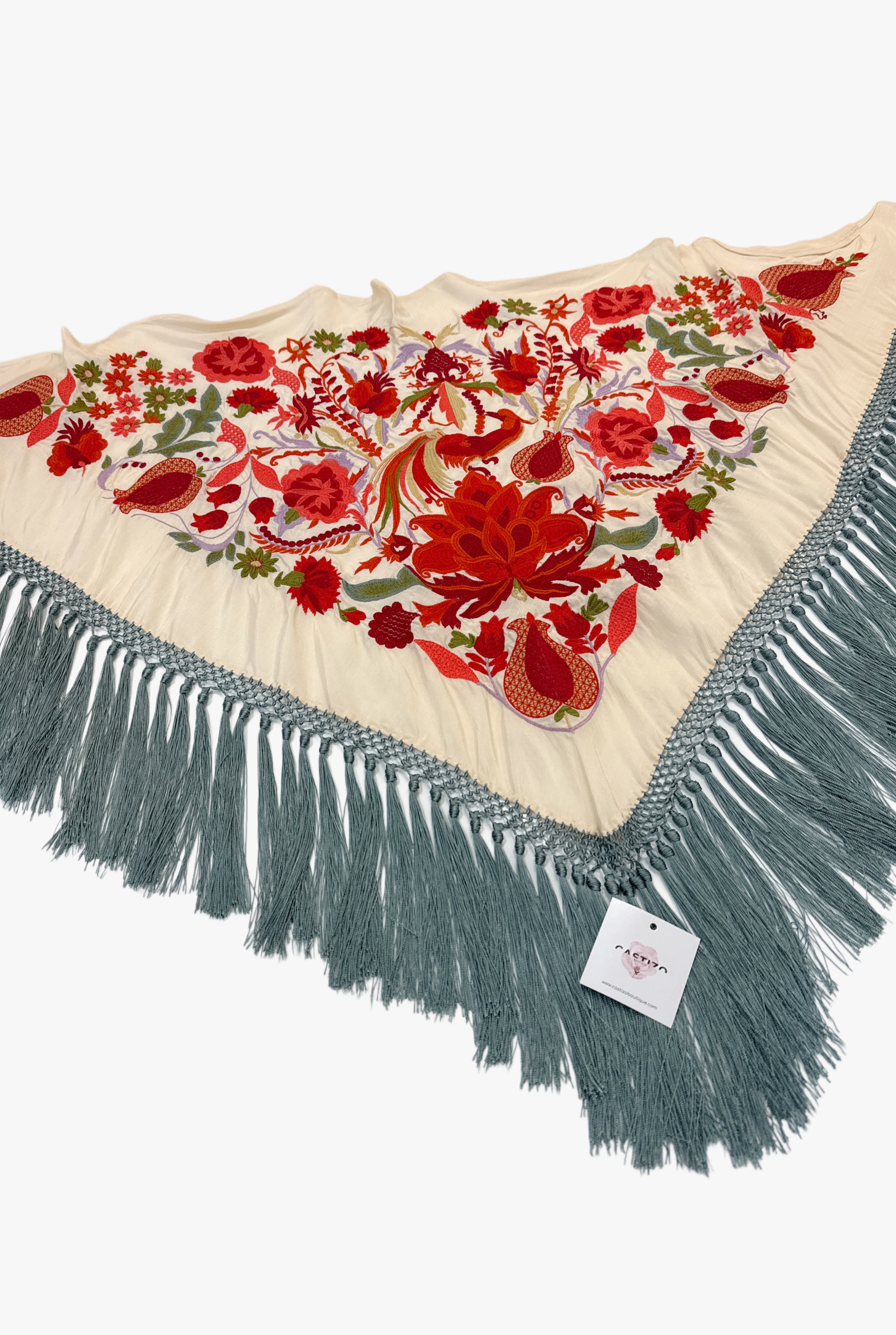 Mantoncillo seda beige y azul jabonoso