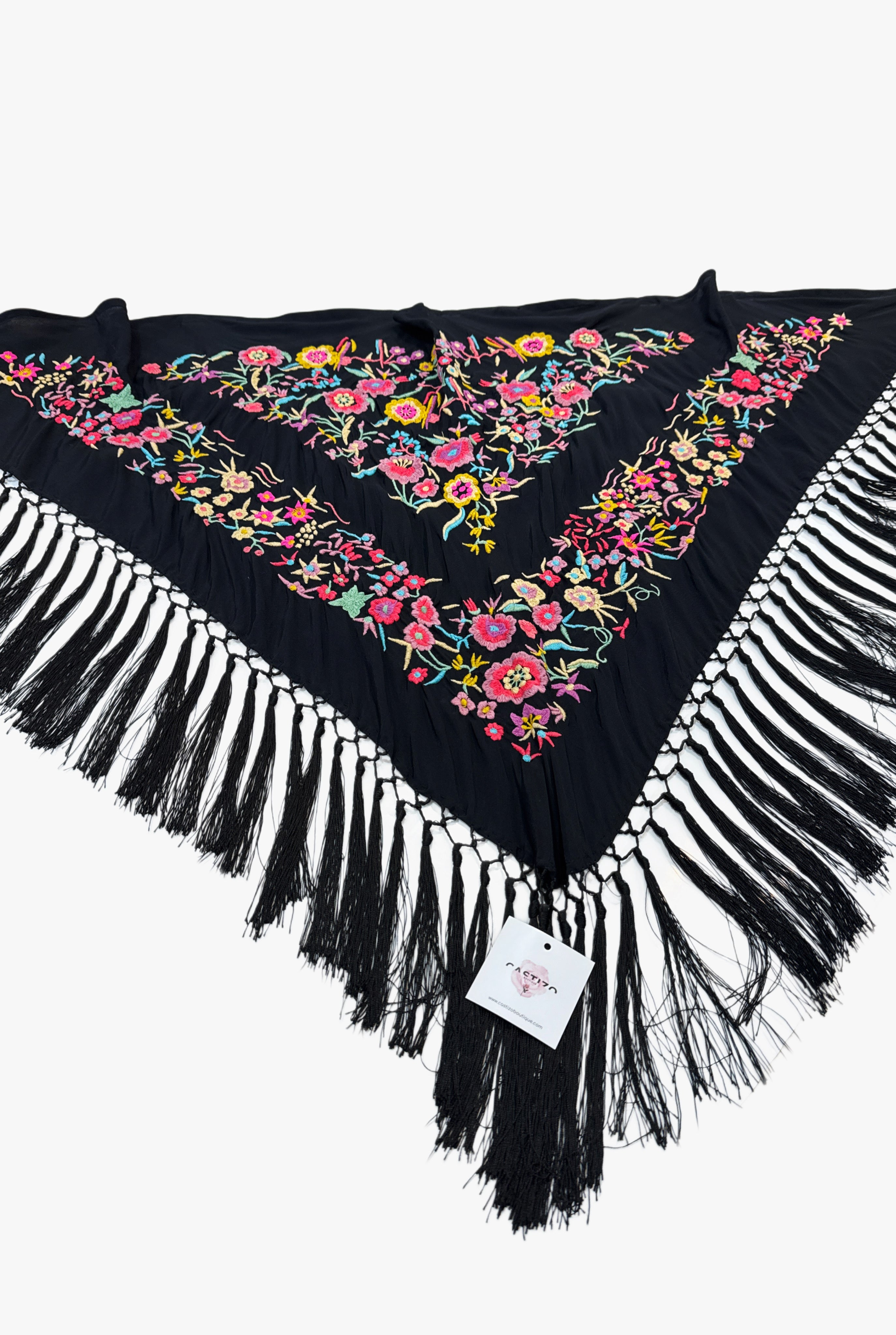 Mantoncillo seda negro florecitas